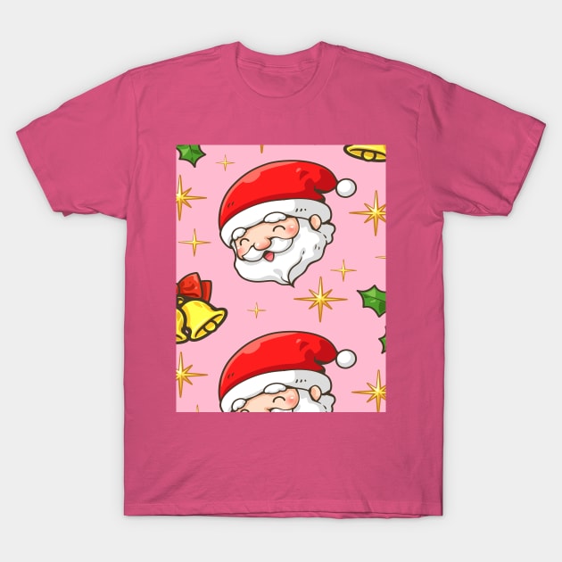 Cute Cheerful Santa Pattern T-Shirt by DragonTees